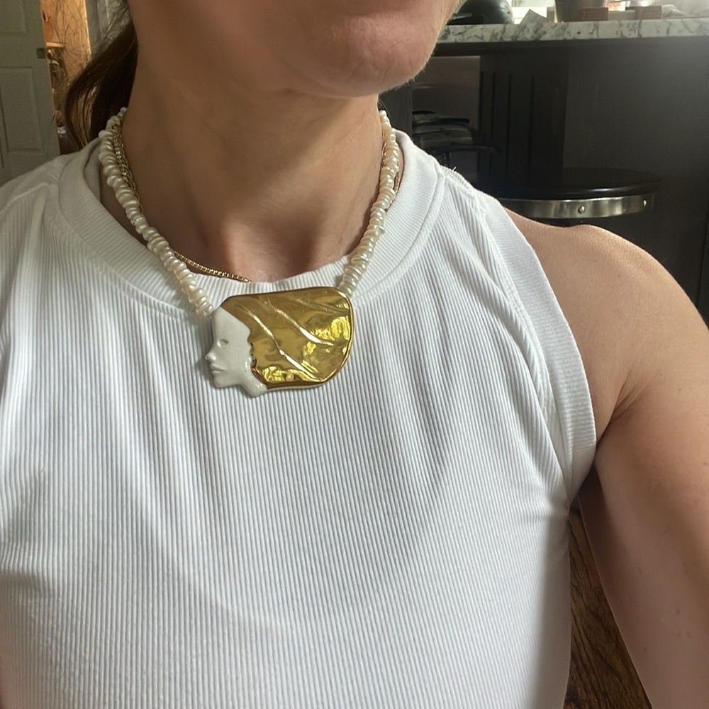 Art Deco Pearl and Enamel 1980’s Vintage Necklace